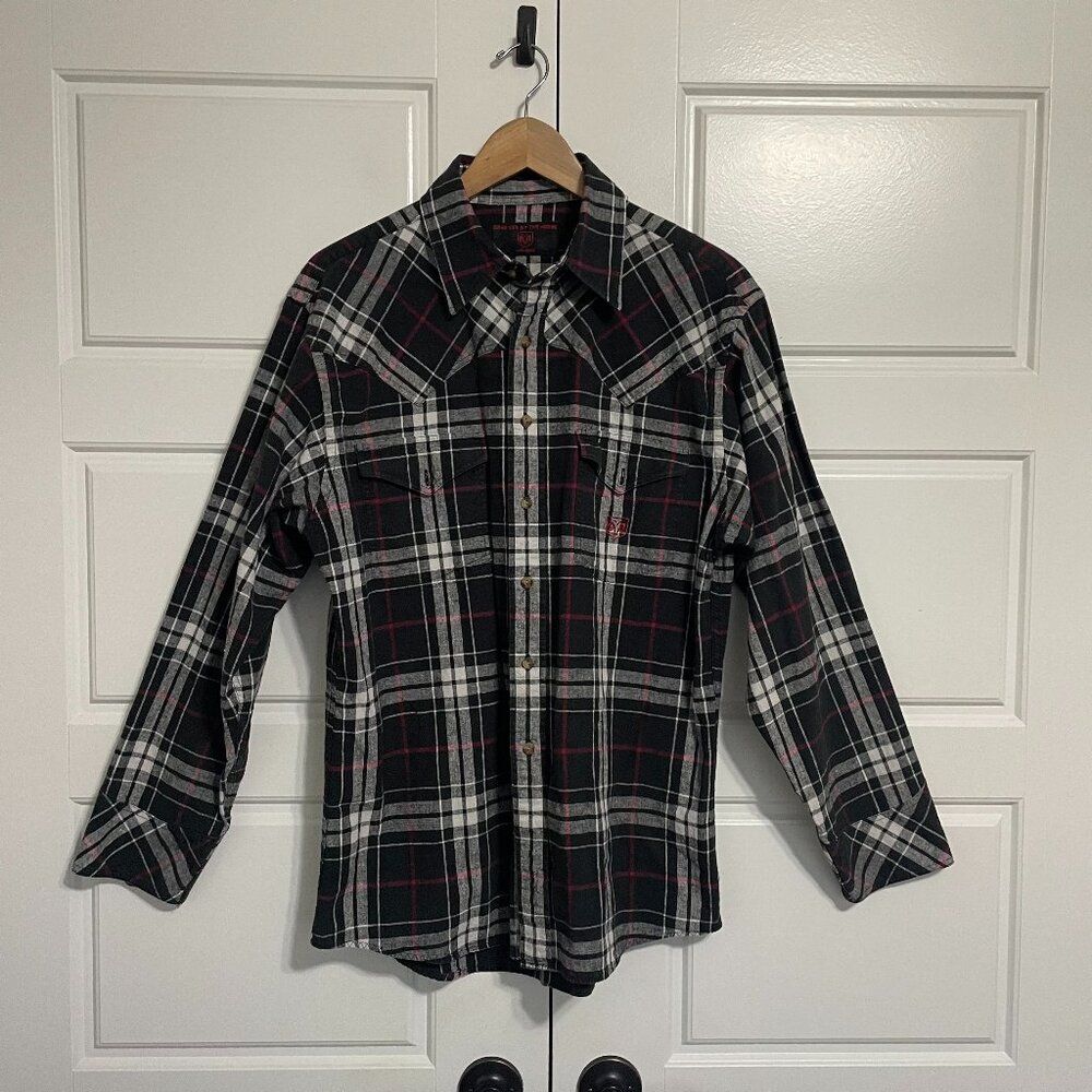 Dodge Ram Shirt Mens Large Black Plaid Long Sleeve Button Up Pockets
